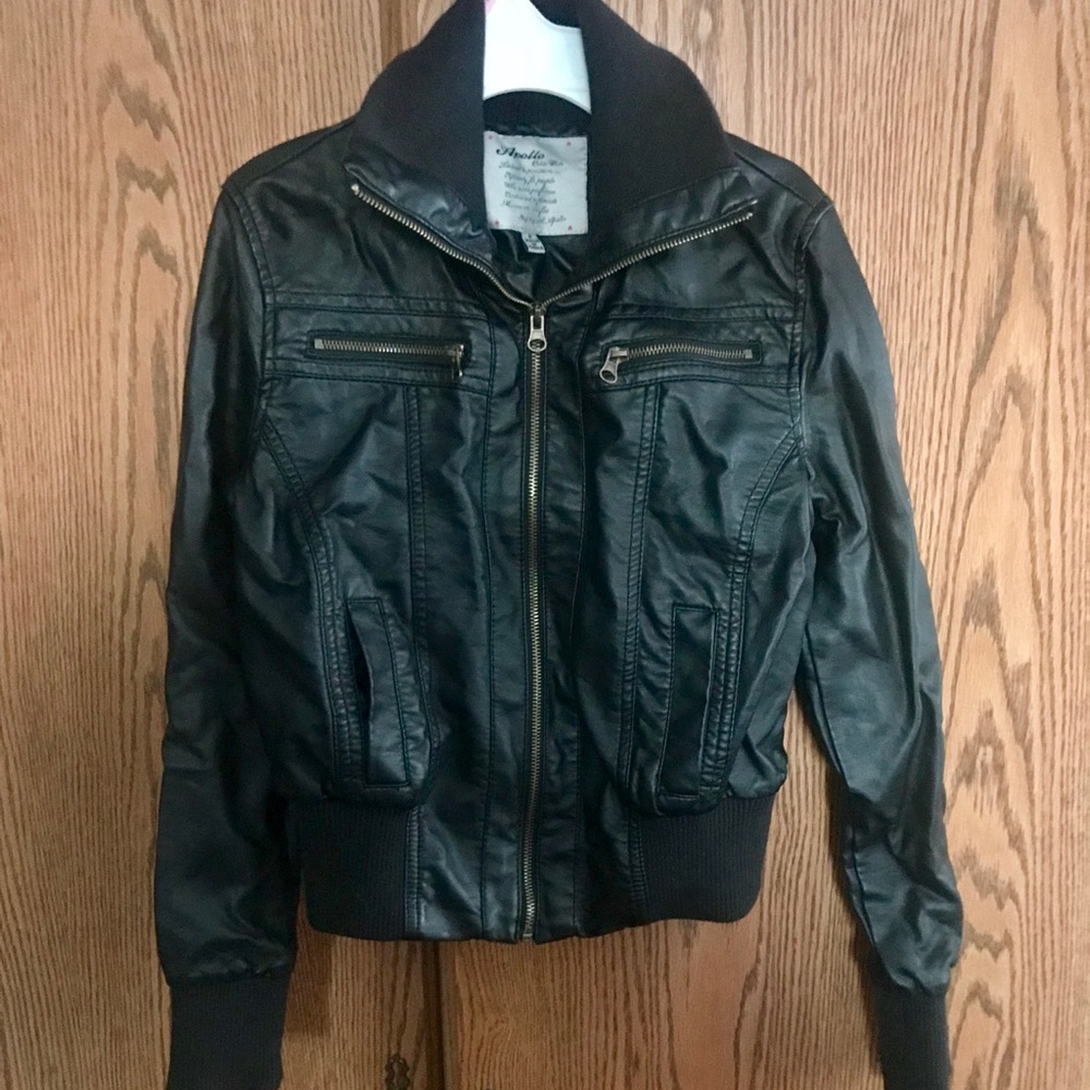 Dark brown faux leather moto jacket